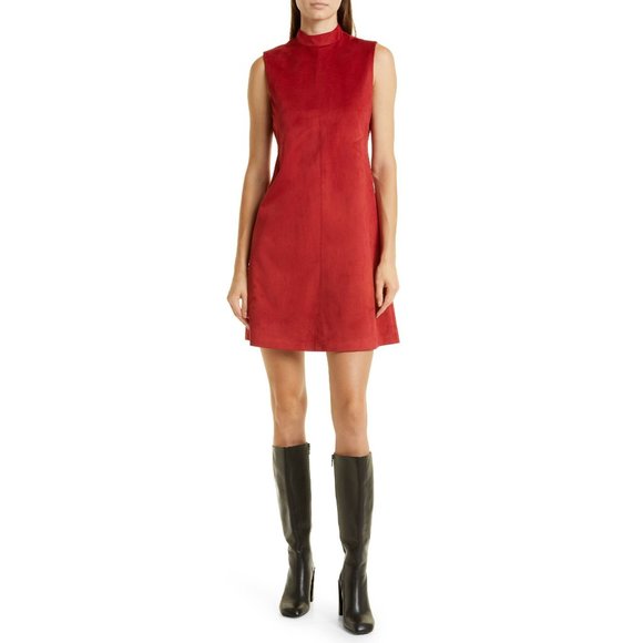 Donna Karan Dresses & Skirts - 🆕 DONNA KARAN Faux Suede A-Line Mock Neck Dress Rust 12